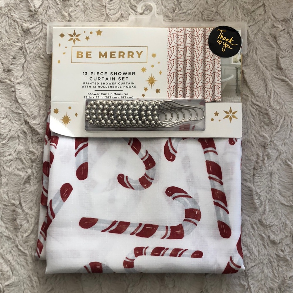 Be Merry Candy Cane Shower Curtain Set NEW